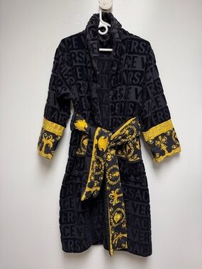 Versace unisex Black Robe Jacket with Gold Baroque Trim
